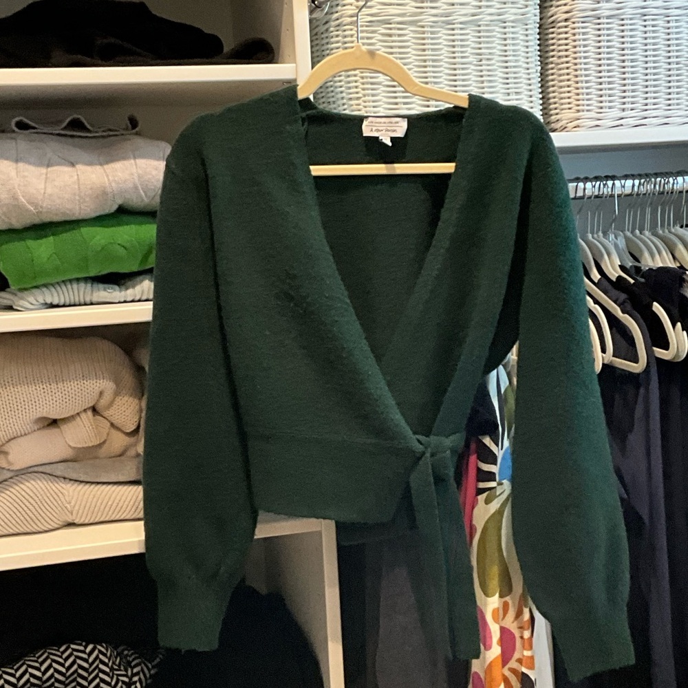 And Other Stories Forest Green V-Neck Wrap Sweater